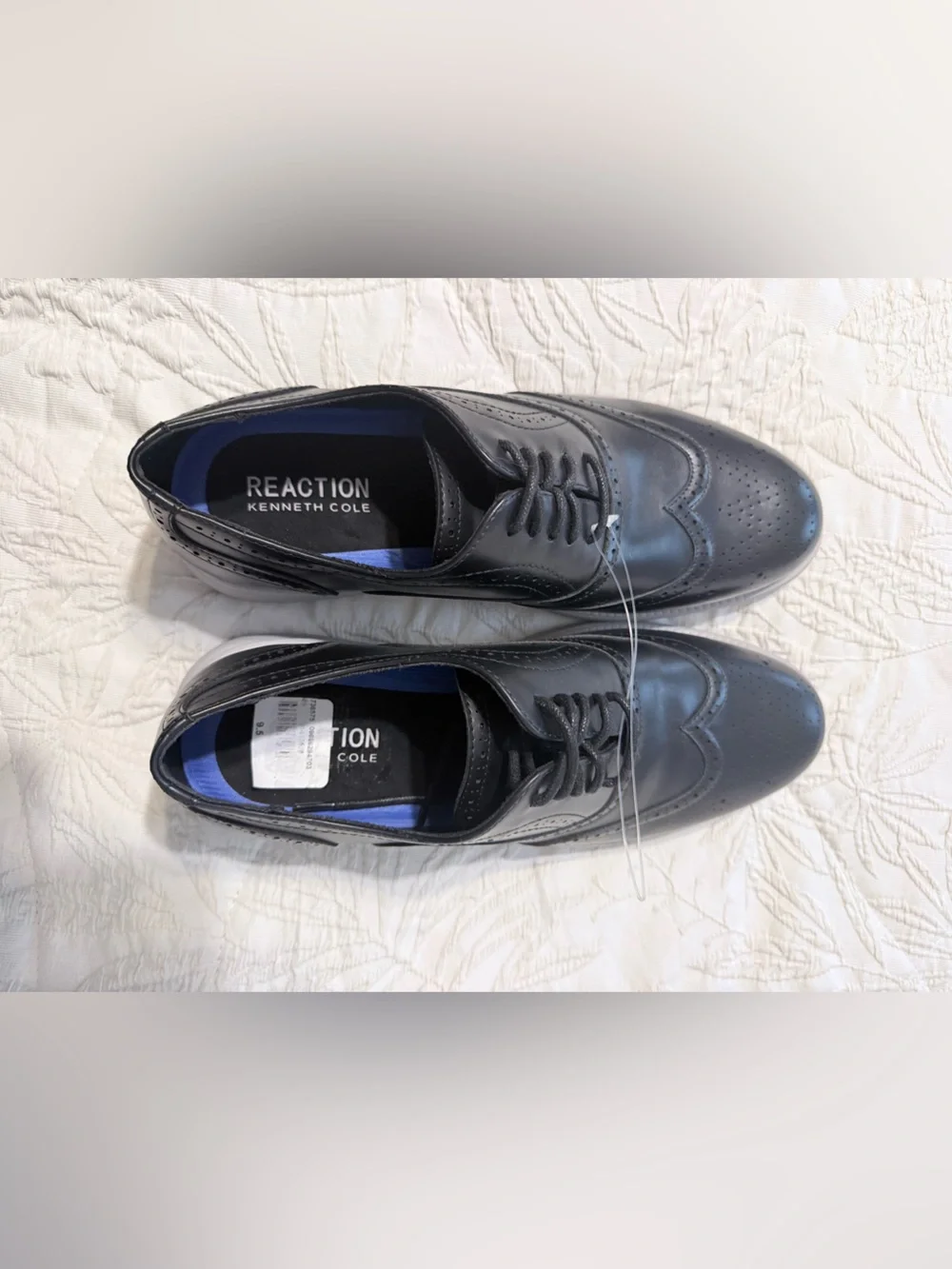 Kenneth Cole Reaction Nio Wing Black Faux Leather Lace Up Oxfords Size 9.5